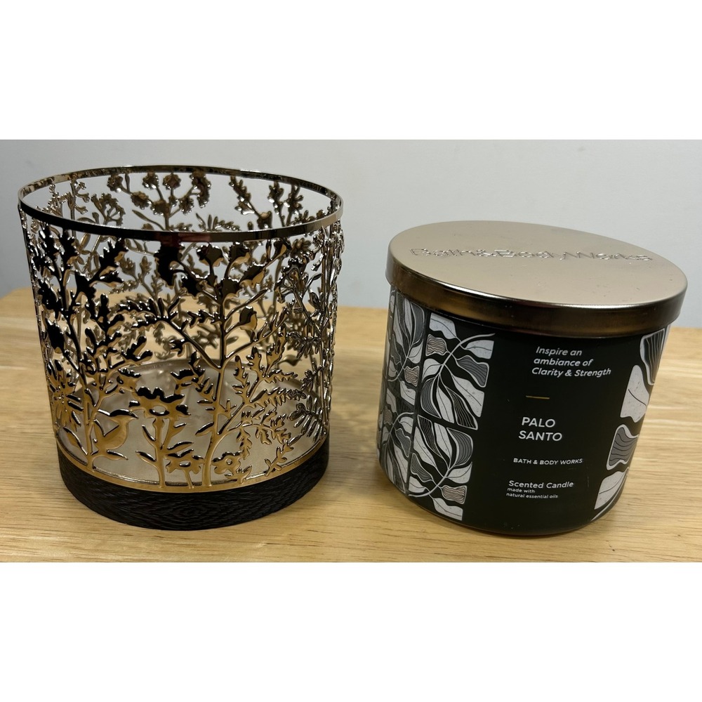 Bath & Body Works 3 Wick Candle & Holder Palo Santo 14.5 oz Woodsy Decor Warm